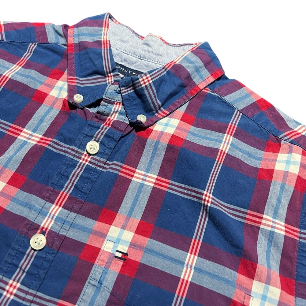Tommy Hilfiger Blue and Red Checkered Shirt Men’s Medium Custom Fit
